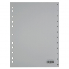 Register 1-12 A4 Plastik PP-Folie 225x297mm (volle Höhe), Eurolochung