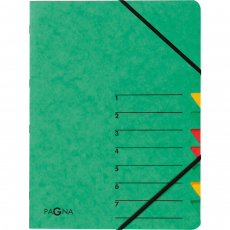Ordnungsmappe 7 Fächer grün PAGNA mit 2 Gummizügen für DIN A4