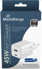 Schnellladegerät MediaRange bis 45W, besonders sicher da GS geprüft, USB&USB-C