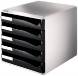 Bürobox mit 5 Schüben Leitz lichtgrau/schwarz 290x285x355 mm (HxBxT)(5280-10-95)