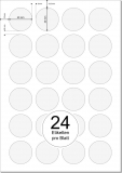 PRINTATION Folien-Etiketten klar transparent Durchmesser 40mm 25xA4 à 24 Eti.